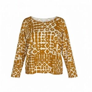 Garnet Hill Womens Size L Long Sleeve Sweater Geometric Print Silk Cotton Blend